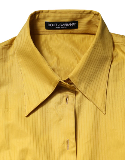 Dolce & Gabbana Mustard Short Sleeves Collared Tie Waist Blouse Top