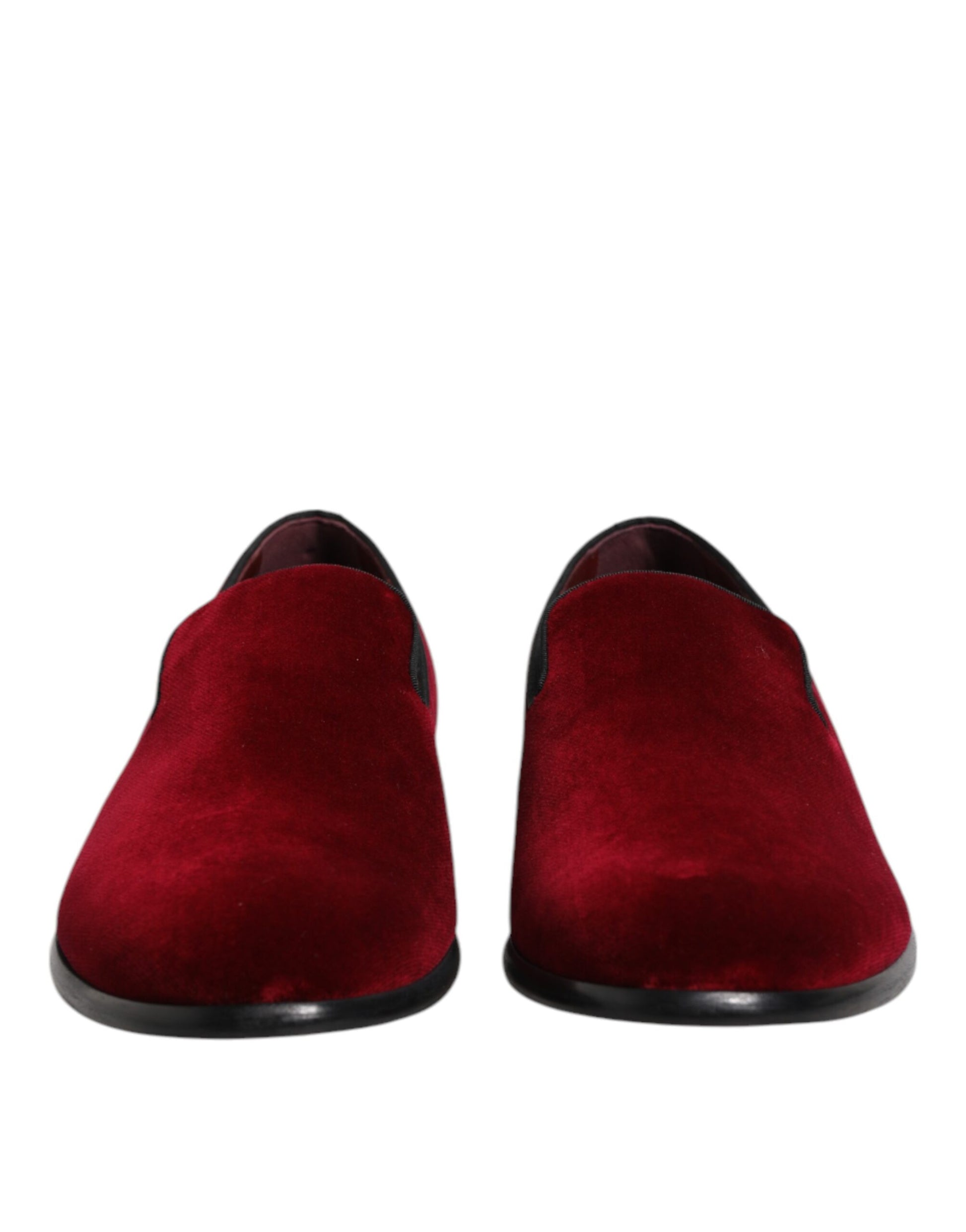 Dolce & Gabbana Red Cotton Velvet Slip On Loafers