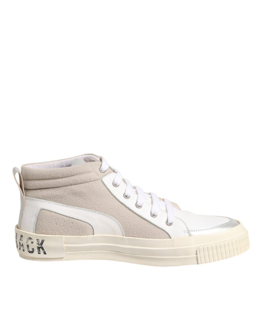 HIDE & JACK White Beige Lace Up Mid Top Casual Sneakers for Men