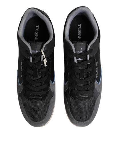 Trussardi Black Gray Lace Up Low Top Casual Sneakers Shoes