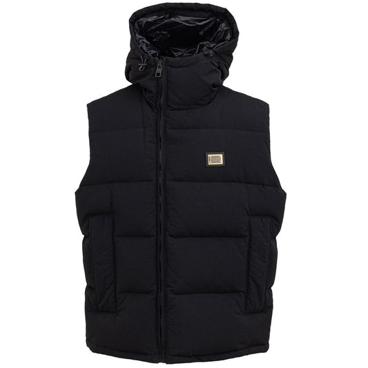 Dolce & Gabbana Hooded Black Padded Zip-Up Gilet Vest Jacket