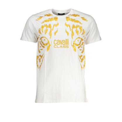 Cavalli Class Bianco Cotton Men T-Shirt in Blue
