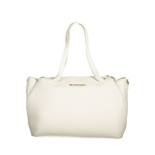 Mario Valentino White Faux Leather Women Handbag with Logo Accents