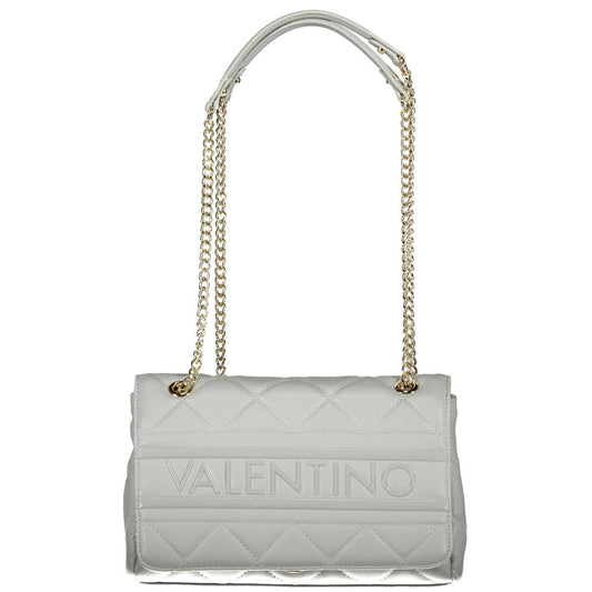 Mario Valentino Gray Faux Leather Women Handbag with Chain Detail