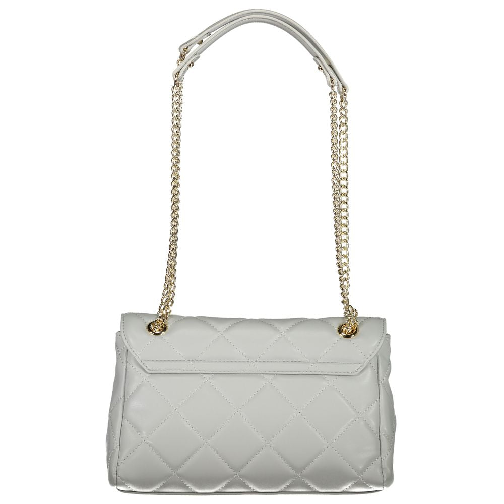 Mario Valentino Gray Faux Leather Women Handbag with Chain Detail