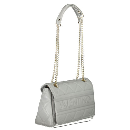 Mario Valentino Gray Faux Leather Women Handbag with Chain Detail