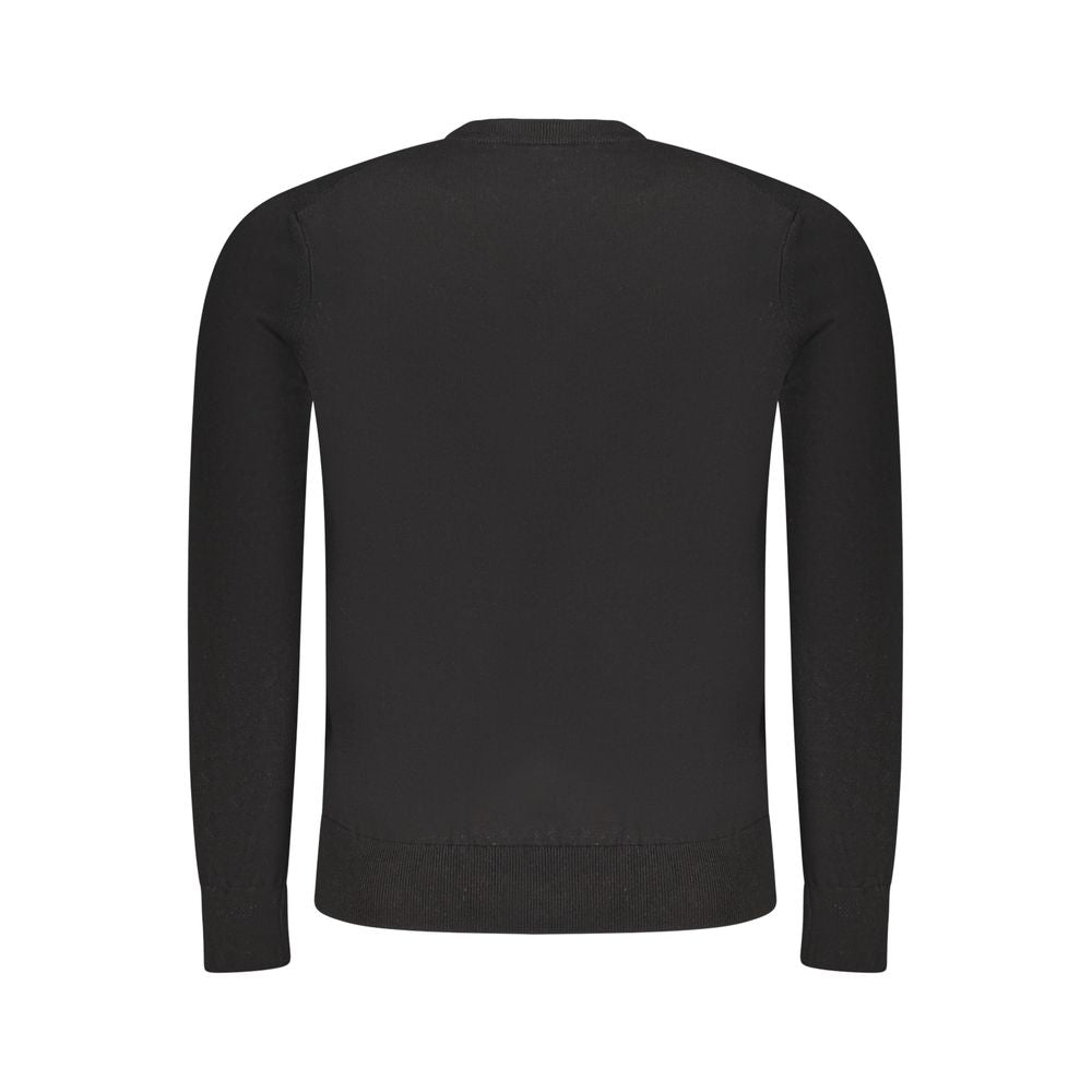 Hugo Boss Black Cotton Sweater - V-Neck Long Sleeved T-Shirt with Logo Applique