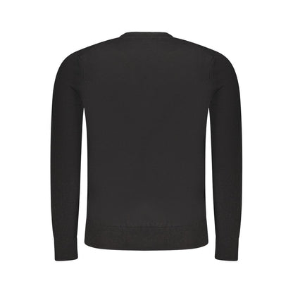 Hugo Boss Black Cotton Sweater - V-Neck Long Sleeved T-Shirt with Logo Applique