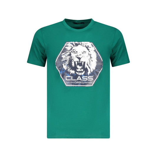 Cavalli Class Green Cotton T-Shirt - Bold and Stylish