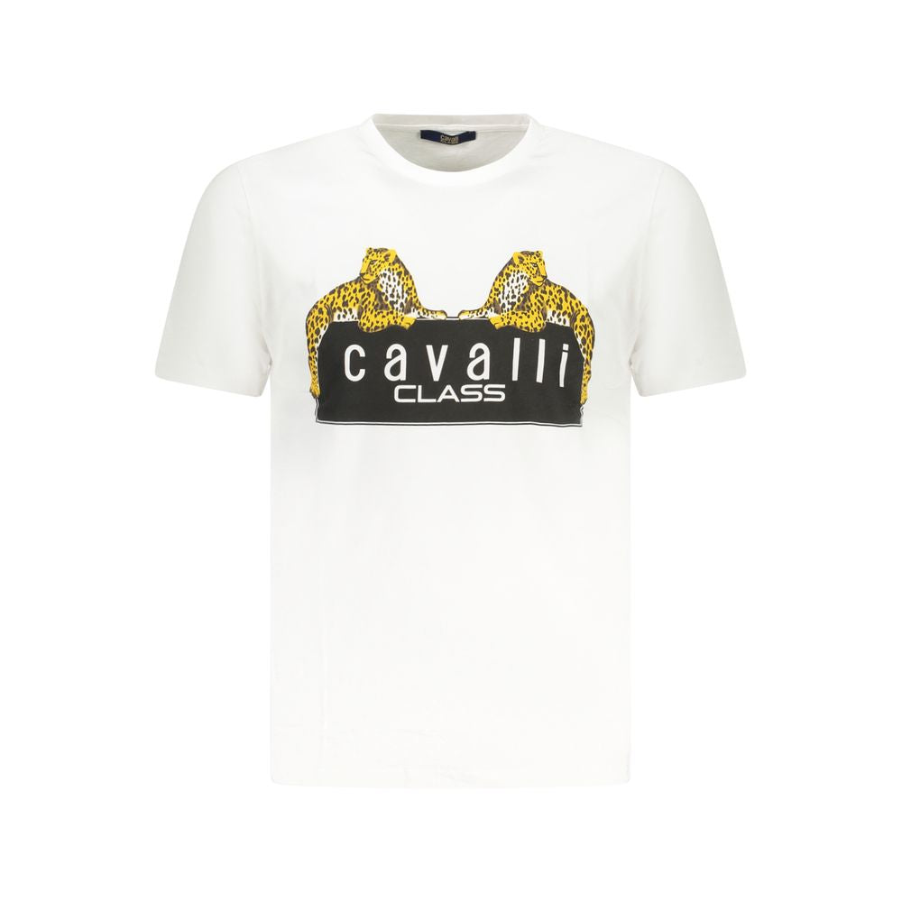 Cavalli Class White Cotton T-Shirt: Bold Streetwear Essential