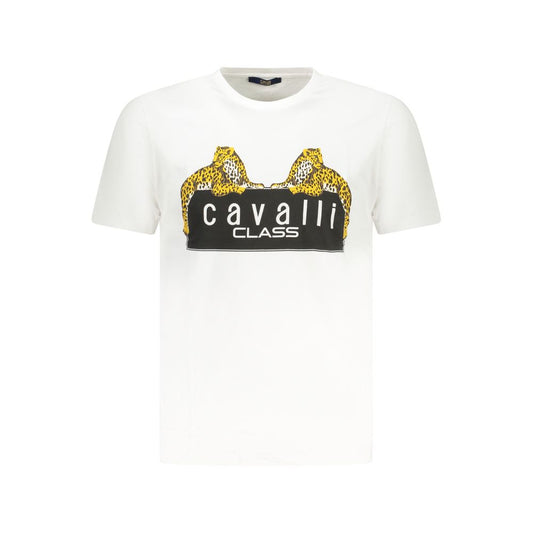 Cavalli Class White Cotton T-Shirt: Bold Streetwear Essential