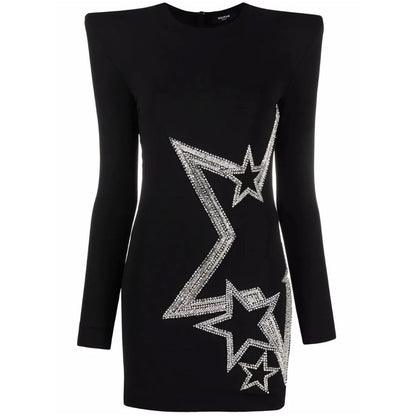 Balmain Black Viscose Dress with Rhinestone Accents