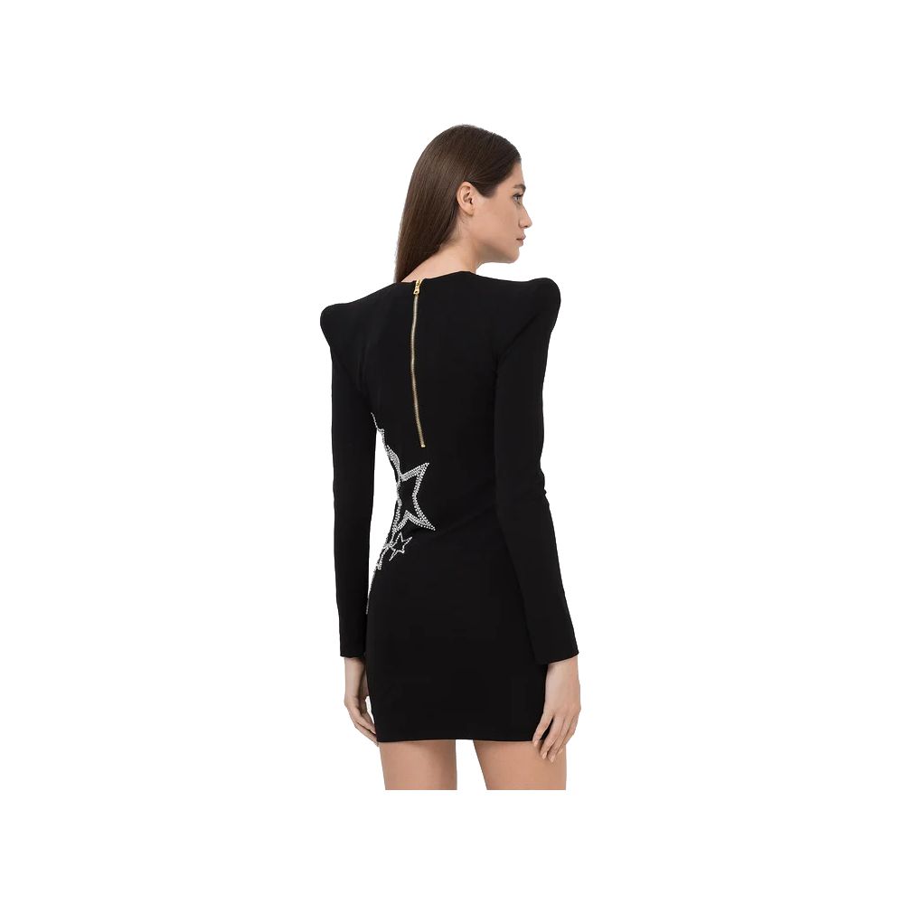 Balmain Black Viscose Dress with Rhinestone Accents