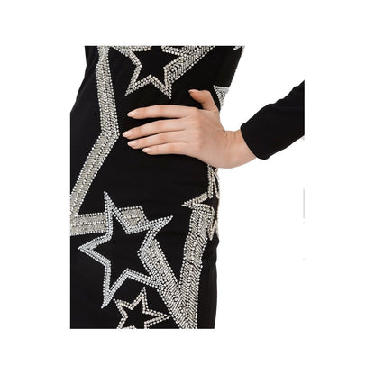 Balmain Black Viscose Dress with Rhinestone Accents