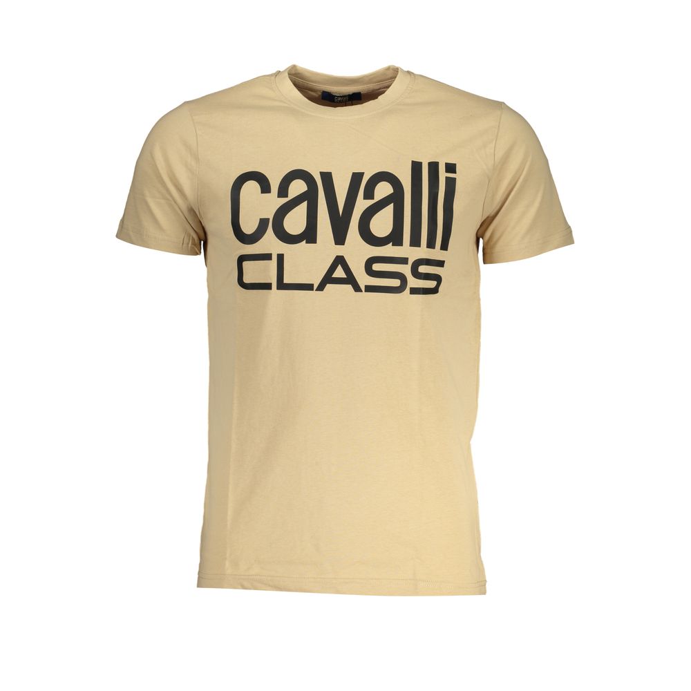 Cavalli Class Beige Cotton T-Shirt: Bold Statement Wear