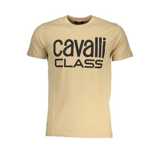 Cavalli Class Beige Cotton T-Shirt: Bold Statement Wear