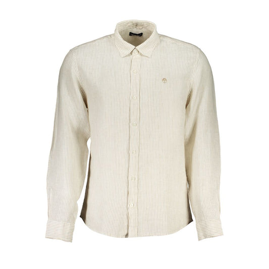 North Sails Beige Linen Shirt - Striped Long Sleeve with French Collar