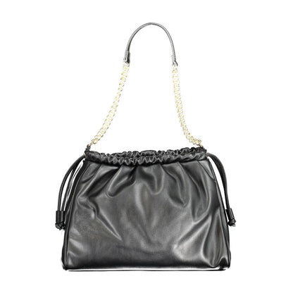 Mario Valentino Black Smooth Leather Handbag with Chain Shoulder Handle