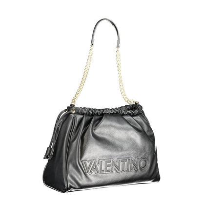 Mario Valentino Black Smooth Leather Handbag with Chain Shoulder Handle