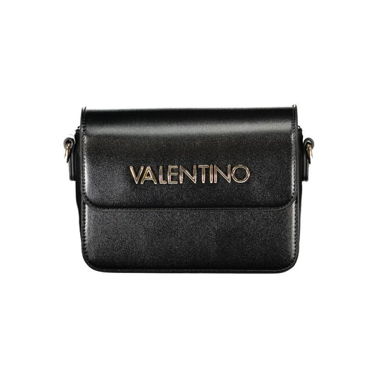 Mario Valentino Black Grained Leather Handbag with Gold Accents