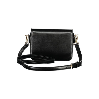 Mario Valentino Black Grained Leather Handbag with Gold Accents