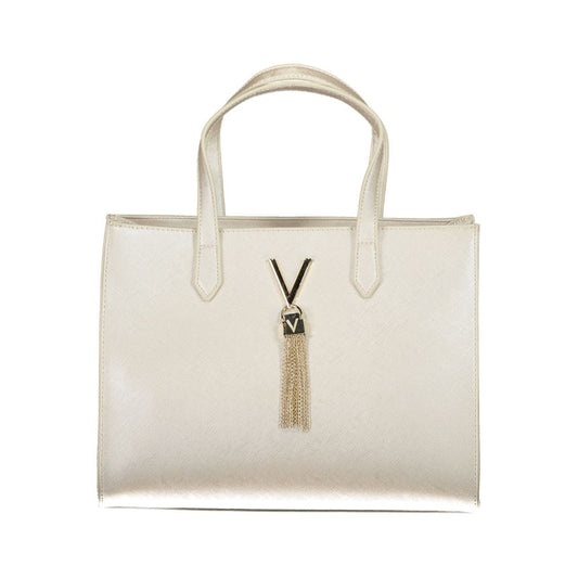 Mario Valentino Gray Faux Leather Women Handbag with Gold Accents