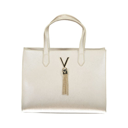 Mario Valentino Gray Faux Leather Women Handbag with Gold Accents