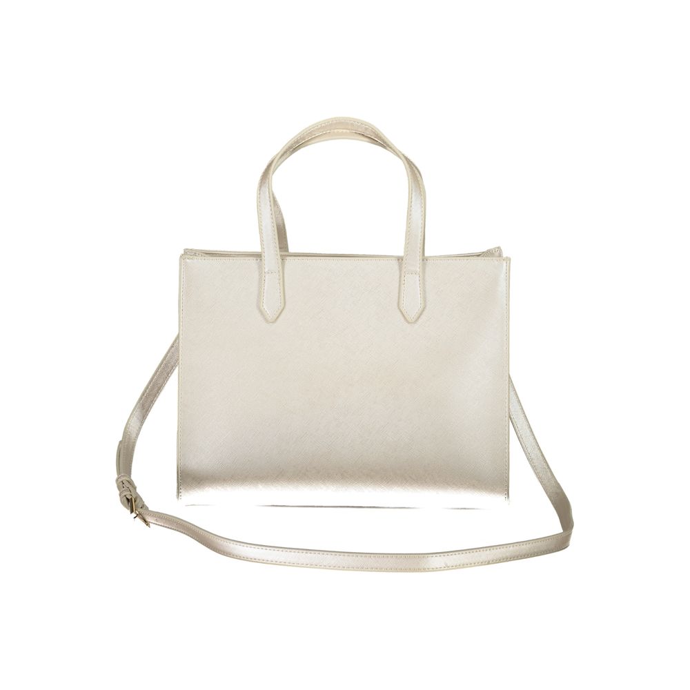 Mario Valentino Gray Faux Leather Women Handbag with Gold Accents
