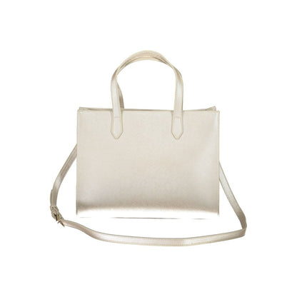 Mario Valentino Gray Faux Leather Women Handbag with Gold Accents