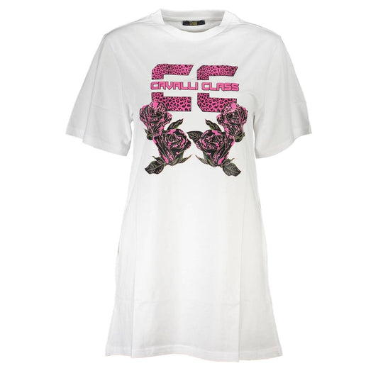 Cavalli Class White Cotton Women Dress: Bold and Artistic Style