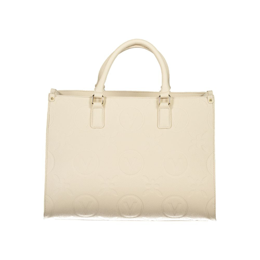 Mario Valentino Beige Leather-Finish Handbag with Elegant Detailing