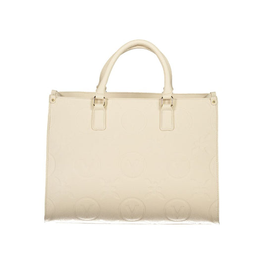 Mario Valentino Beige Leather-Finish Handbag with Elegant Detailing