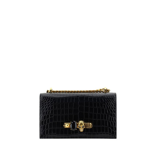Alexander McQueen Black Leather & Gold Chain Skull Hardware Shoulder Bag