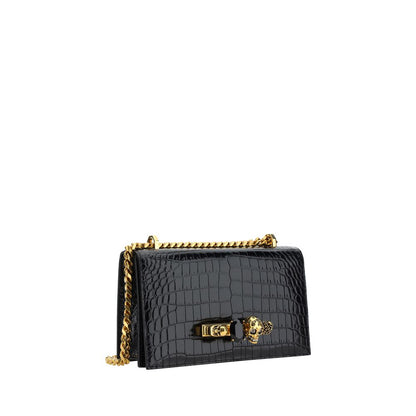 Alexander McQueen Black Leather & Gold Chain Skull Hardware Shoulder Bag