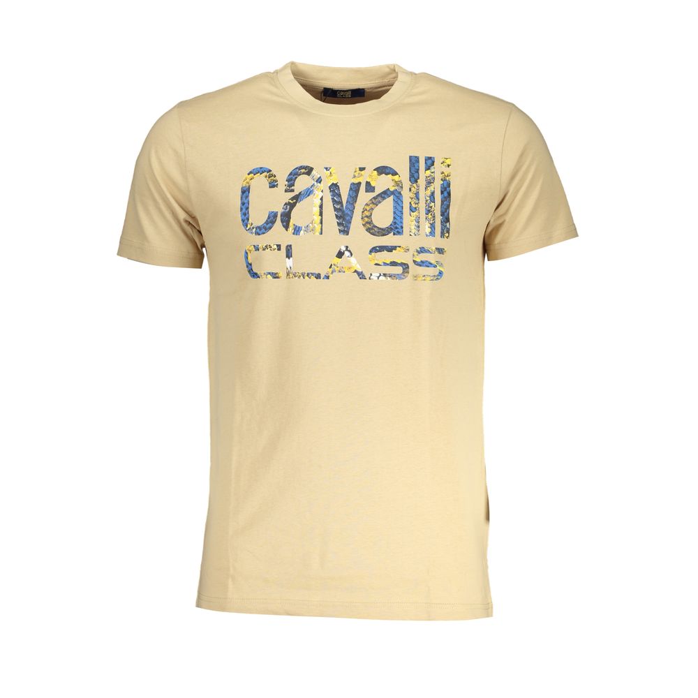 Cavalli Class Beige Cotton T-Shirt - Bold Statement for Everyday Style