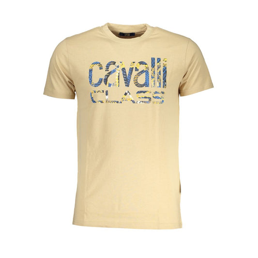 Cavalli Class Beige Cotton T-Shirt - Bold Statement for Everyday Style