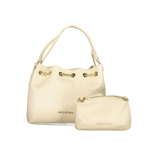 Mario Valentino Beige Faux Leather Handbag with Iconic Logo