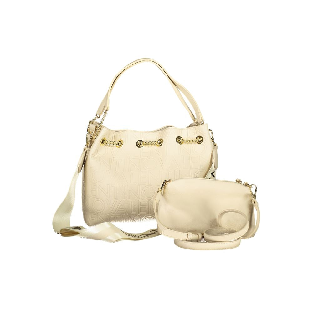 Mario Valentino Beige Faux Leather Handbag with Iconic Logo