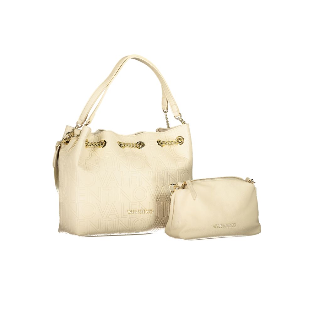 Mario Valentino Beige Faux Leather Handbag with Iconic Logo