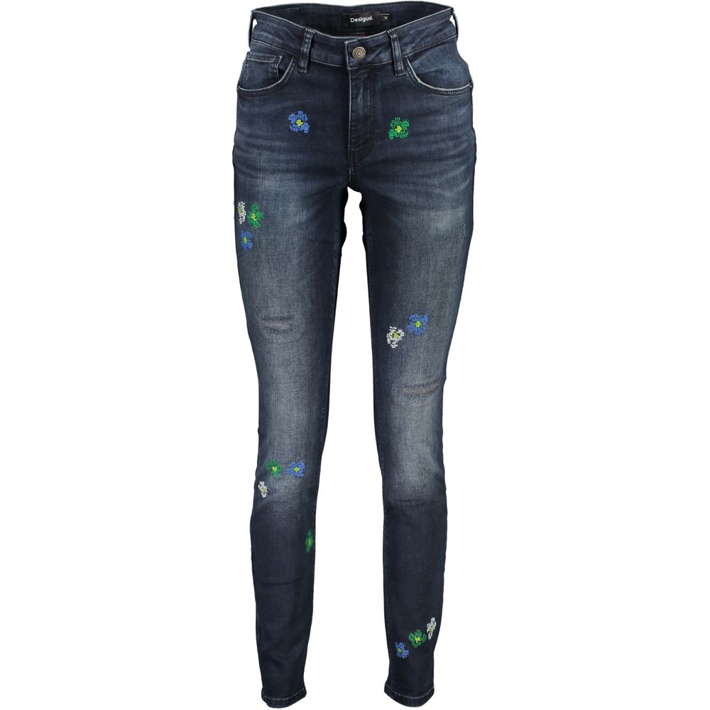 Desigual Blue Cotton Jeans with Embroidery