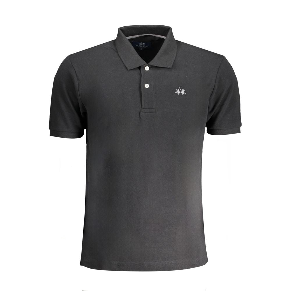 La Martina Black Cotton Polo Shirt - Timeless Elegance and Sporty Sophistication
