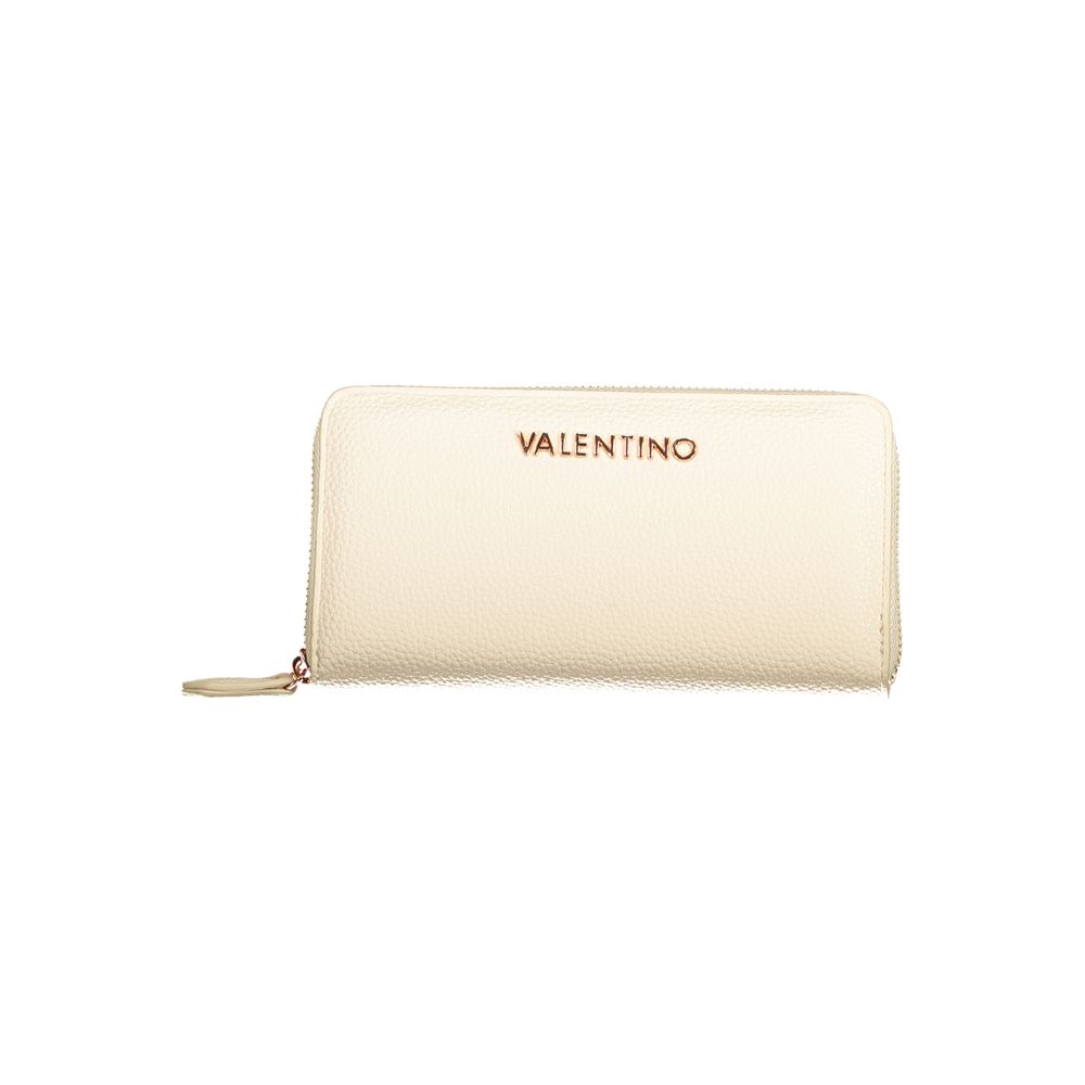 Mario Valentino Beige Faux Leather Wallet with Zip Closure