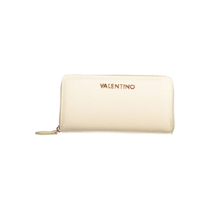 Mario Valentino Beige Faux Leather Wallet with Zip Closure
