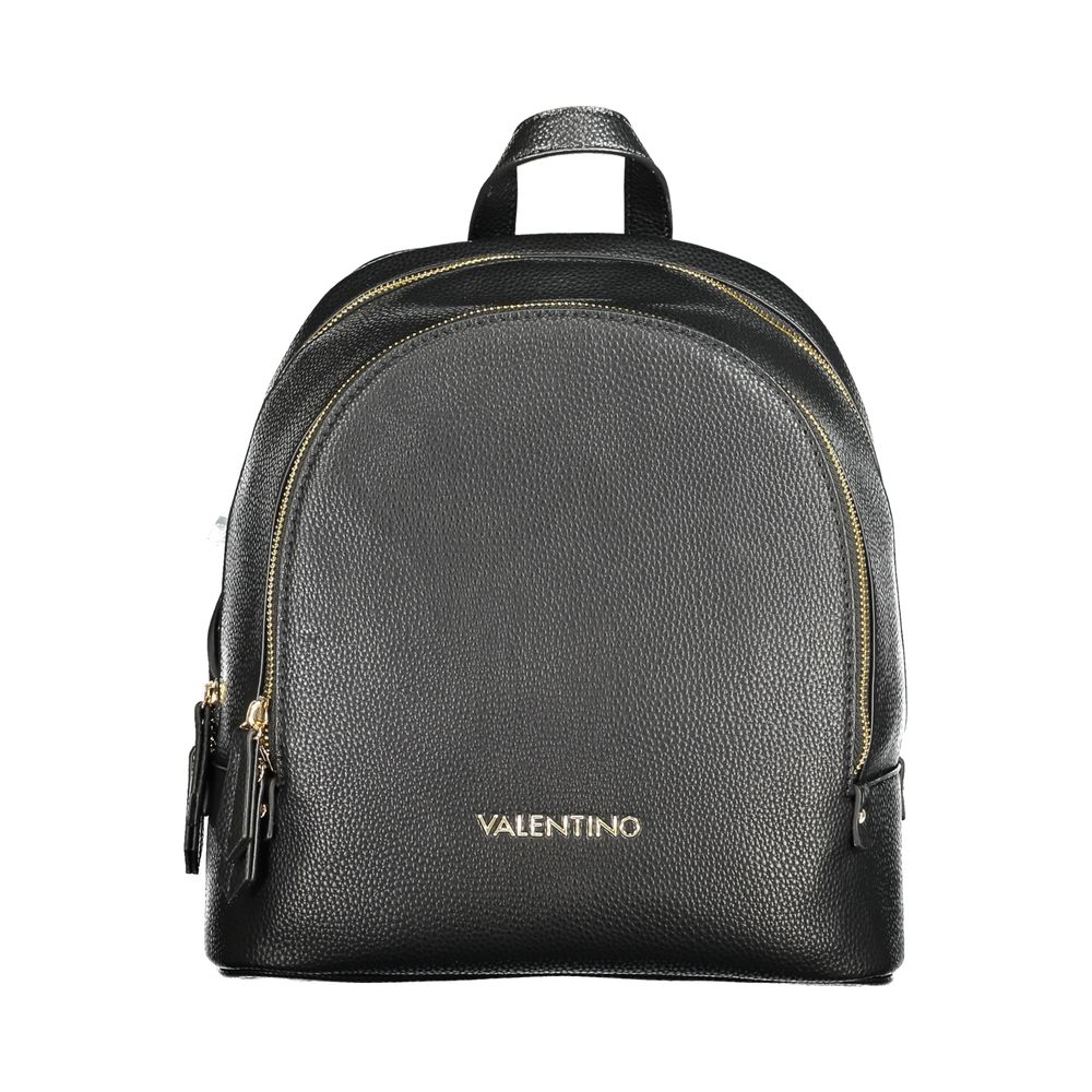 Mario Valentino Black Faux Leather Backpack with Luxury Logo