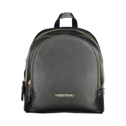 Mario Valentino Black Faux Leather Backpack with Luxury Logo
