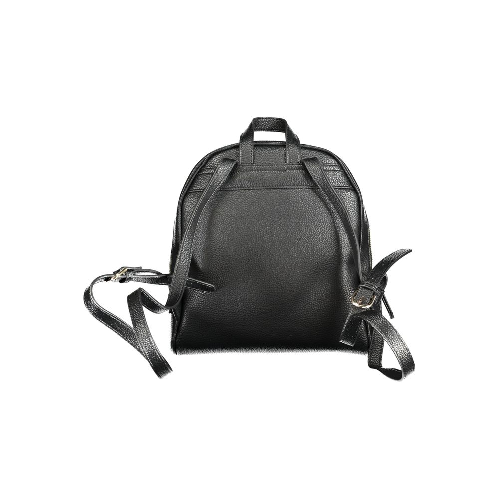 Mario Valentino Black Faux Leather Backpack with Luxury Logo