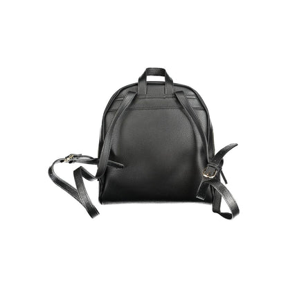 Mario Valentino Black Faux Leather Backpack with Luxury Logo