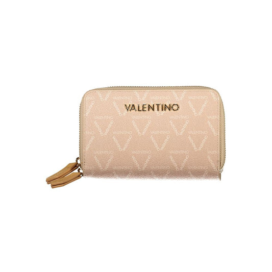Mario Valentino Beige Faux Leather Women's Wallet with Iconic Logo Closure