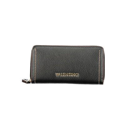 Mario Valentino Black Faux Leather Women Wallet with Zip Closure