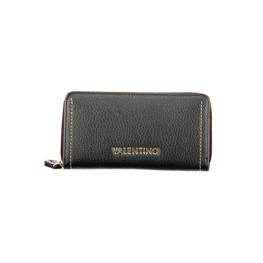 Mario Valentino Black Faux Leather Women Wallet with Zip Closure